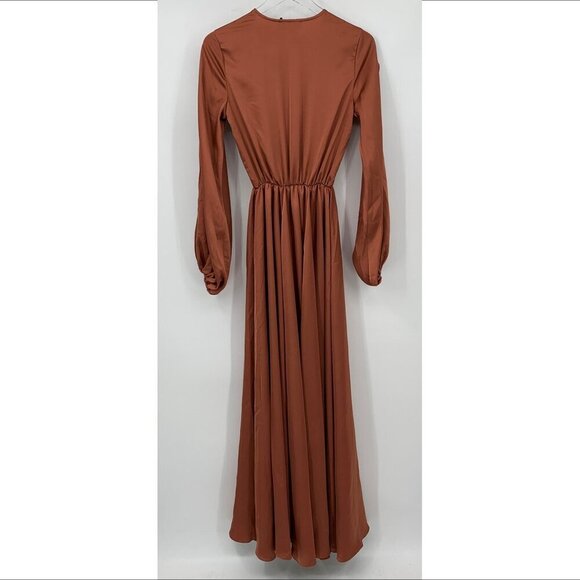 Michael Costello Eric gown maxi long dress silky bronze orange NO BELT new Small - Picture 5 of 7
